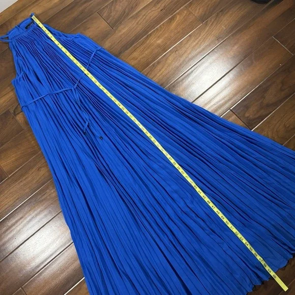 Ted Baker Size 0 / US 2 Blue Helyos Halter Neck Maxi Dress Accordion Pleated - Picture 4 of 11